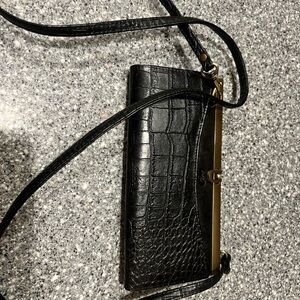 BUXTON Elegant Black Crocodile-Embossed Women's Bag Cardholder